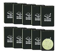 BOJVESH 10 Pack Waterproof Notebook, 3x5 inch Pocket Notepad, All Weather Pocket Notebook, Write in The Rain Mini Spiral Notepad with Grid, Steno Memo Pads for Outdoor, Office (Black)