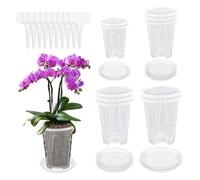 BOJVESH 10 Pcs Clear Orchid Pots, Plastic Plant Pot with Holes and Saucers, Breathable Visual Seed Pot for Orchid Repotting Kit, Nursery Flower Pots for Garden Balcony Indoor Outdoor(4 Size)