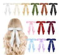 BOJVESH 12Pcs Silky Satin Hair Bows Clips, Slide Metal Clips with Long Tail, Solid Color French Barrette, BowKnot Hair Accessories for Women & Girls