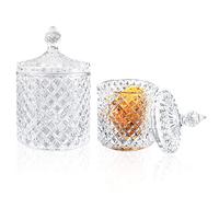 BOJVESH 2Pcs Clear Glass Crystal Diamond Candy Jar, Candy Buffet Storage with Crystal Lid, Biscuit Cookie Dishes Box Containers Decorative for Home Party Wedding Festival Gift (300ml+600ml)
