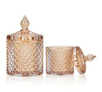 BOJVESH 2Pcs Crystal Diamond Faceted Jar with Lid, Glass Sugar Bowl, Decorative Candy Jars Diamond Candy Dish, Crystal Cookie Tin Biscuit Barrel, Buffet Container, Qtip Holder for Home (amber color)