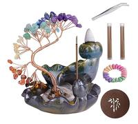 BOJVESH Waterfall Incense Burner With Crystals Tree, 7 Chakra Crystal Censer, Backflow Holder, 60 Cones, 30 Sticks, Aromatherapy Ornament Home Decor