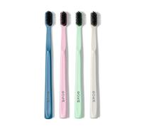 Boka Classic Manual Toothbrush with Extra Soft Activated-Charcoal, Tapered Bristles, Bioplastic Handle That Includes Travel Cap, Dentist-Approved, Great for Adults and Kids, Multi Color (Pack of 4)