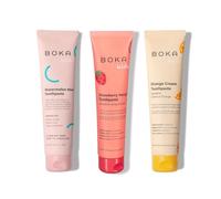 Boka Fluoride Free Toothpaste Nano Hydroxyapatite, Helps Remineralize, Appropriate for Sensitive Teeth, Whitening-for Adult, Kids Oral Care-Orange Cream, Watermelon Mint, Strawberry Mango, 4oz 3Pk