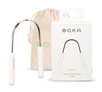 Boka Tongue Scraper for Adults & Kids with Case - Stainless Steel Tongue Cleaner w/Linen Travel Pouch - Scrubber to Remove Tongue Buildup and Freshen Breath (Pack of 1)