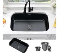 Bokaiya Black Undermount Kitchen Sink, 80x46cm 18 Gauge Stainless Steel Deep Single Bowl with Overflow, Heavy Duty Brushed Black Sink for Kitchen, Restaurant, Cafe