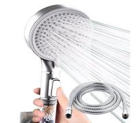 Bokaiya Shower Head and Hose 1.5M, High Pressure Filter, 5 Modes, Universal Hard Water, Rainfall Shower, Adjustable Massage Spa Showerhead for Home, Gym(Silver)