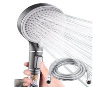 Bokaiya Shower Head and Hose 1.5M, High Pressure Filter, 5 Modes, Universal Hard Water Softener, Rainfall Shower Head, Adjustable Massage Spa (Gray)