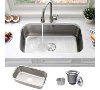 Bokaiya Undermount Single Bowl, 80x46cm Large Kitchen Sink Workstation, T304 Stainless Steel Kitchen Sink with Drain Assembly and Removable Strainer for Easy Cleaning（Brushed）
