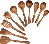 BOKALAKA Wooden Spoons for Cooking,10 Pcs Natural Teak Wooden Kitchen Utensils Set Wooden Utensils for Cooking Wooden Cooking Utensils Wooden Spatulas for Cooking