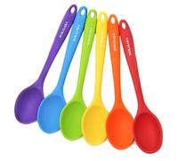 BOKALAKA 6-Piece Silicone Cooking Spoons Set - Blue, Green, Orange, Purple, Red - Nonstick, Heat Resistant, Dishwasher Safe