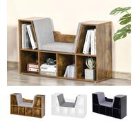 HOMCOM Bookcase Storage Reading Seat Unit Kids Adults Six Cubes Organiser in Brown HOMCOM Brown
