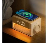Bokefo Bedside Alarm Clock, White Noise Alarm Clock, with Wireless Charging | Dual Alarm with Soft Wake-UP Ligh, 20 Natural Sound, Touch Night Light, Dual Alarm Clock for Bedroom, SNOOZE