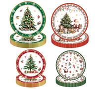 BOKFJBP 48pcs Christmas Paper Plates-Disposable 9 &7Inch Xmas Tree Party Supplies Christmas Dinnerware Set Including 24 Paper Plates 24 Dessert Plates for Xmas Holiday Birthday Table Decor
