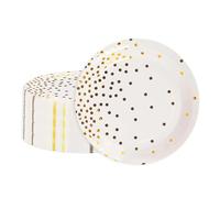 BOKFJBP 50 Pack Party Plates, 9 inch White and Gold Dessert Plate Set Disposable Dinner Plates Party Tableware for Wedding Graduation Birthday Baby Shower New Year Festivals Decorations