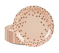 BOKFJBP 50 Pack Pink and Rose Gold Dots Paper Plates,7 inch Round Metallic Foil Polka Dots Disposable Dessert Party Plates Party Supplies for Birthday Weddings Holiday Gathering Bridal Shower