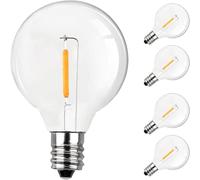 BokiHuk LED G40 Bulb, 2500k Warm White, AC220V-240V, DC 24V, Dimmable, E12 Bulb for G40 Indoor Outdoor Garden String Lights 5 Pack（Not for 220V Set and Solar String Lights）