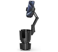 bokilino 2 in 1 Universal Cup Holder Expander with Phone Mount, Adjustable Base, Long Arm with 360° Rotation, Compatible with All Smartphones