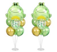 BoKin Frog Balloons Centerpieces for Tables 2 Sets, 14 PCS Metallic Lime Green Light Green Metallic Green Confetti Latex Balloons for Frog Birthday Decorations