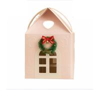 BOKIOESDE Heart-shaped Window In Christmas House Gift Boxes Unique Holiday Wreath On Door Mansion Home Presents Mini Bows Magical Christmas House Gift Box, pink