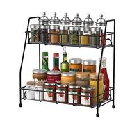 BOKIOVIN 2 Tier Spice Racks Organiser Free Standing for Kitchen Counter, Metal Bathroom Organizer Storage Rack for Countertop(Black)