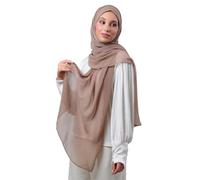 BOKITTA Freestyle Instant Hijab for Women, Premium Crinkled Chiffon Slip On Head Scarf with Inner Cap, Greige, One Size