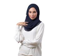 BOKITTA Freestyle Instant Hijab for Women, Premium Crinkled Chiffon Slip On Head Scarf with Inner Cap, Navy, One Size