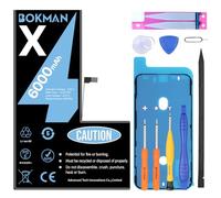 bokman Battery for iPhone X 6000mAh, High Capacity Lithium Polymer Battery Replacement with All Tool Kits and Adhesive Strips
