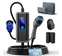 bokman EV Charger 7kW Type 2 to CEE Plug, 10M / 6-32A Adjustable Current / 1 Phase / IP65 Waterproof, Electric Car Charging Cable with LED Display and Commando Plug