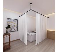 BOKNI Beauty Salon Room Divider, Bathroom Shower Curtain Rod, Wall Mount Room Dividers, Ceiling Mounted Curtain Rail for Curtains, Drapes, And Room Dividers,Black,with curtain