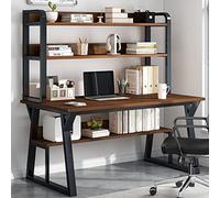 BOKNI Computer Desk with Shelves and Bookshelf, Modern Simple Desk with Sturdy Metal Frame, Writing Workstation for Home and Office (39 Inch, Oak)
