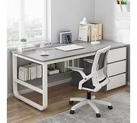 BOKNI Computer Desk with Storage Compartments and 3 Drawers Modern Simple Desk Desk for Home Office Workplace (47 Inch, Gray and White)