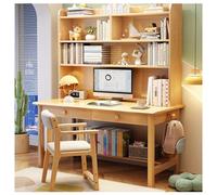 BOKNI Simple solid wood desk with built-in bookcase, ideal for home office or bedroom (color: wood color, without chair, size: 100 x 60 x 190 cm)