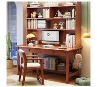 BOKNI Simple solid wood desk with integrated bookcase, ideal for the home office or bedroom (color: walnut without chair, size: 120 x 60 x 190 cm)