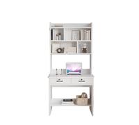 BOKNI Solid Wood Desk and Built-in Bookshelf, Simple Work Table with Bookshelf for Home Bedroom (Color: 85 x 50 x 185cm White)