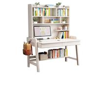 BOKNI Solid wood desk with integrated bookcase, ideal for the home office or bedroom (Colour: White, Size: 120 x 60 x 186 cm)