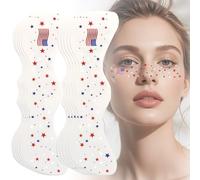 Boko 10Pcs Patriotic Temporary Tattoos, Red White Blue Independence Day Freckle Tattoos for Freckle Makeup, Waterproof Fake Freckles Makeup Patches for 4th of July Memorial Day Veterans Day Flag Party