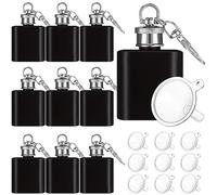Bokon 10 Pcs Mini Keychain Flask Bulk 1oz Stainless Steel Hip Jar Pocket Hidden Flask for Liquor Men Women Groomsmen Gifts with 10 Plastic Funnels(Black)