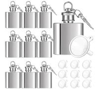 Bokon 10 Pcs Mini Keychain Flask Bulk 1oz Stainless Steel Hip Jar Pocket Hidden Flask for Liquor Men Women Groomsmen Gifts with 10 Plastic Funnels(Silver)