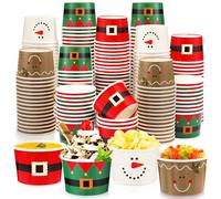Bokon 100 Count 9 oz Christmas Snack Treat Ice Cream Cups Santa Belt Christmas Decorations Disposable Ice Cream Bowls Xmas Party Supplies Picnic Dessert Bowls for Cold or Hot Soup Party Supplies