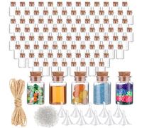 Bokon 100 Packs Mini Plastic Bottles with Corks Stoppers Eye Screws Funnels Small Potion Bottles Tiny Clear Sand Art Jar Wishing Vial for Birthday Party DIY Crafts Gift (1 x 1.38 Inch)