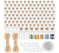 Bokon 100 Packs Mini Plastic Bottles with Corks Stoppers Eye Screws Funnels Small Potion Bottles Tiny Clear Sand Art Jar Wishing Vial for Birthday Party DIY Crafts Gift (1 x 2.28 Inch)