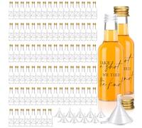 Bokon 100 Pcs Mini Wedding Liquor Bottles Take a Shot We Tied The Knot Shot Glasses for Guests 1.7 Fl Oz/ 50 ml Plastic Reusable Empty Bottle with Cap Funnel Acrylic Mini Glasses for Bridal (Gold)