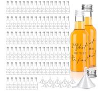 Bokon 100 Pcs Mini Wedding Liquor Bottles Take a Shot We Tied The Knot Shot Glasses for Guests 1.7 Fl Oz/ 50 ml Plastic Reusable Empty Bottle with Cap Funnel Acrylic Mini Glasses for Bridal (Silver)