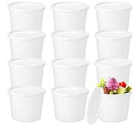 Bokon 12 Pcs 1 Gallon Ice Cream Buckets with Lids,Round,White | Freezer Safe Plastic Containers for Ice Cream Deli Soup Meal Prep, Round Storage Tubs for Desserts Drinks, Reusable Bulk Tub