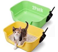 Bokon 2 Pack Small Cat Litter Boxes with Scoops, Plastic Open Top Litter Tray Pan for Kitty, with High Sides and Low Entry, Anti Splash and Easy to Clean, for Indoor Little Pets Puppy(Yellow,Green)