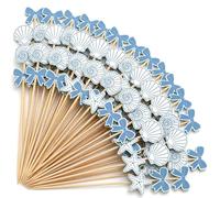 Bokon 200 Pcs Blue Bow Last Toast on The Coast Bachelorette Cocktail Picks Conch Seashell Starfish Toothpicks for Under The Sea Beach Wedding Coastal Cowgirl Party Favor Baby Shower Decorations