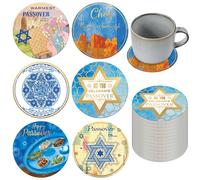 Bokon 24 Sets Passover Drinks Coasters for Table Protection 6 Styles 4 Each Absorbent Drinks Star of David Seder Dinner for Passover Seder Decoration Home Table Protection Christian Gifts, 4 Inches