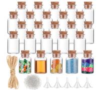 Bokon 25 Pack Mini Plastic Bottles with Cork Stoppers, Eye Screws, Funnels, Small Clear Sand Potion Bottles, Wish Jar for Birthday Party