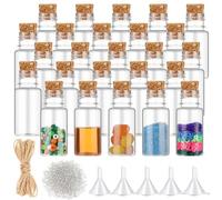 Bokon 25set 10ml Mini Plastic Bottles with Corks Stoppers Eye Screws Funnels Small Potion Bottles Tiny Clear Sand Art Jar Wishing Vial for Birthday Party DIY Crafts Gift